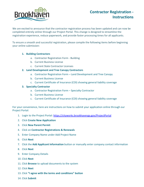 First page of the Contractor Registration – Specialty Contractor