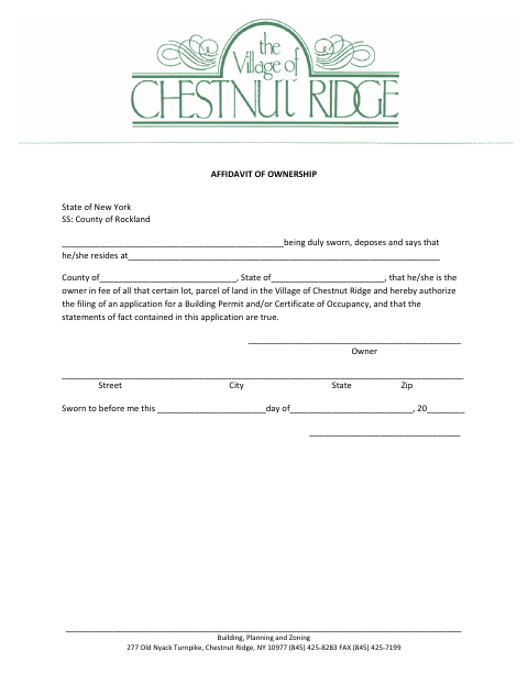 First page of the Affidavit of Ownership