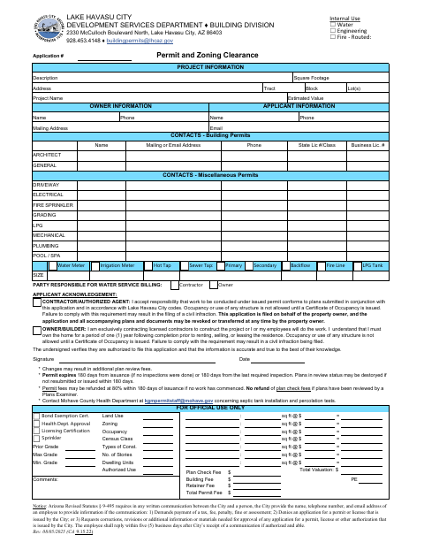 First page of the Building, Driveway, Grading, Fire, and Water Meter Application