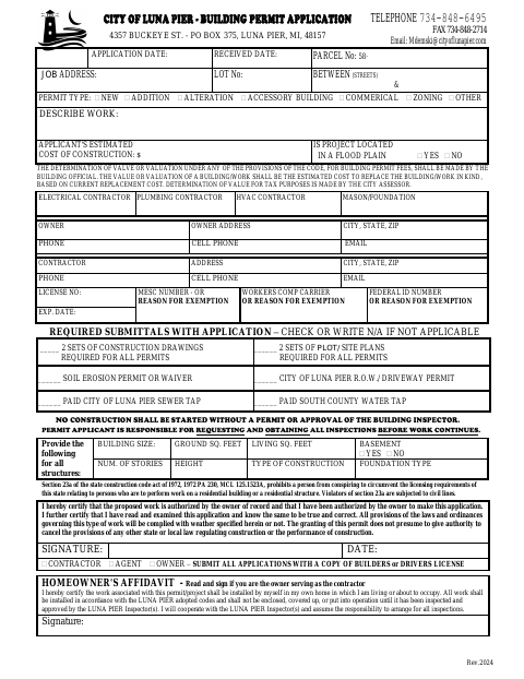 First page of the Building Permit Application