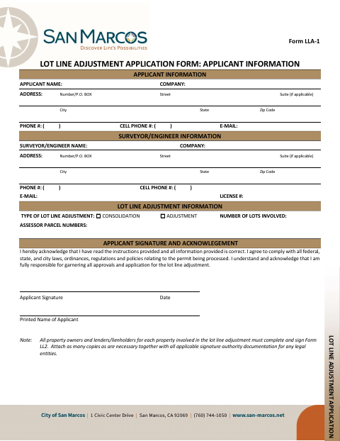 First page of the Lot Line Adjustment Application