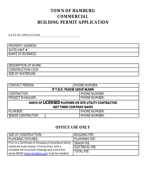 First page of the Commercial Building Permit Application