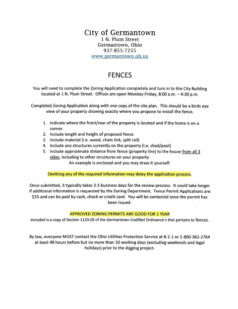 First page of the Fence Permit Application