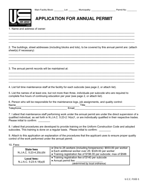 First page of the Application for Annual Permit
