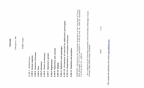 First page of the Taxi and Limo Application and Ordinance