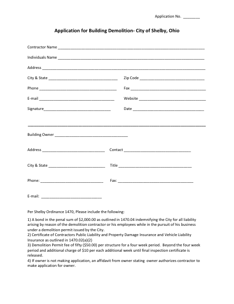 First page of the Application for Building Demolition