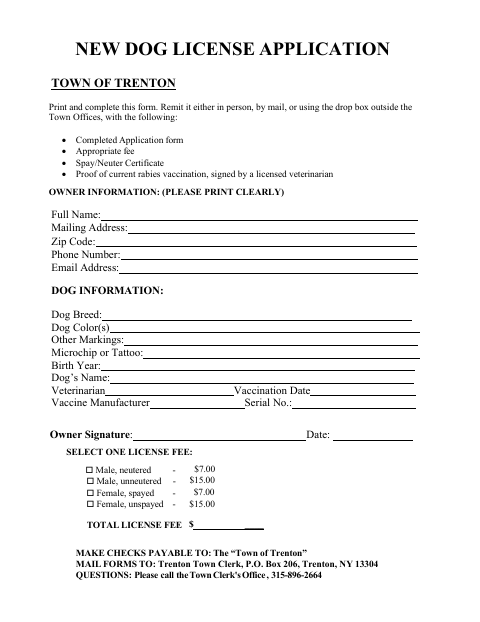 First page of the New Dog License Application