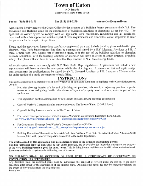 First page of the Building Permit Application