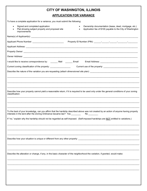 First page of the Application for Variance
