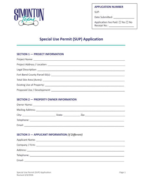 First page of the Special Use Permit Application