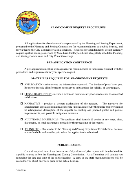 First page of the Abandonment Request
