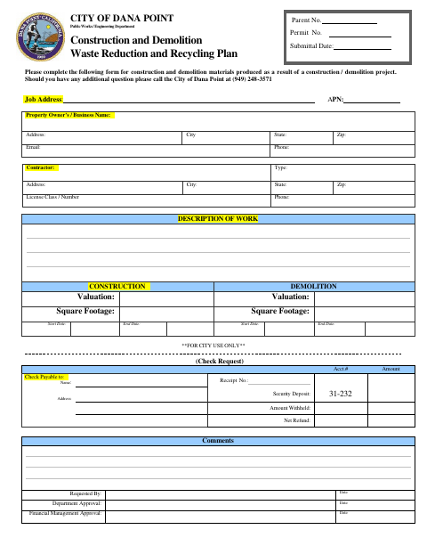 First page of the Construction and Demolition Waste Reduction and Recycling Plan