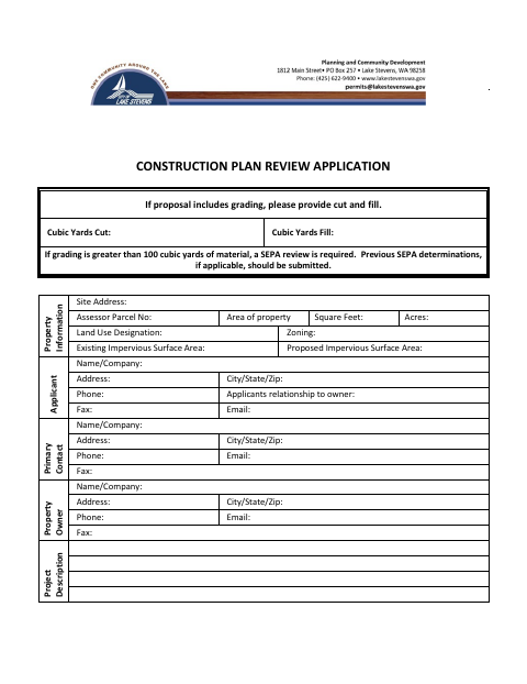 First page of the Construction Plan Review Application