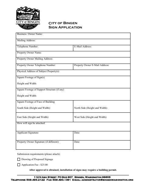 First page of the Sign Application