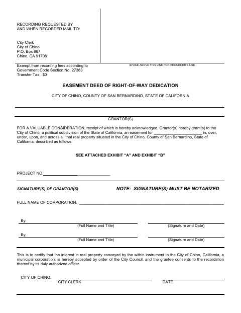 First page of the Easement Deed of Right-of-Way Dedication