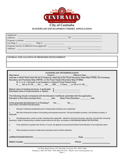 First page of the Floodplain Development Permit Application