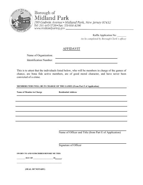 First page of the Raffle Application Affidavit