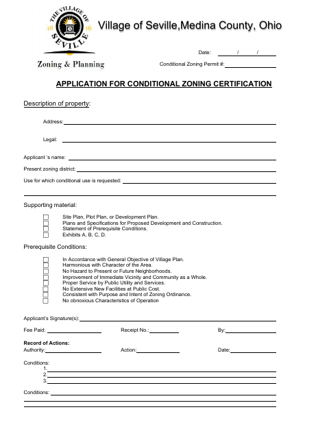 First page of the Application for Conditional Zoning Certification