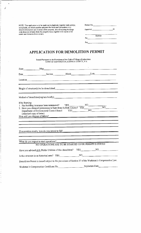 First page of the Demolition Permit Application