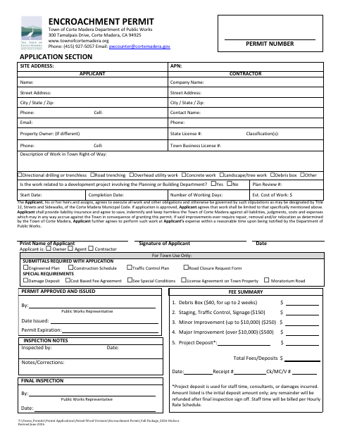 First page of the Encroachment Permit Application (Complete Package)