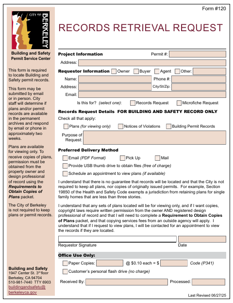 First page of the Records Retrieval Request