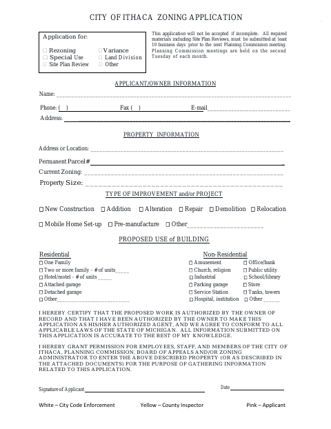 First page of the Zoning Application