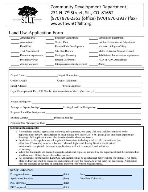 First page of the Land Use Application