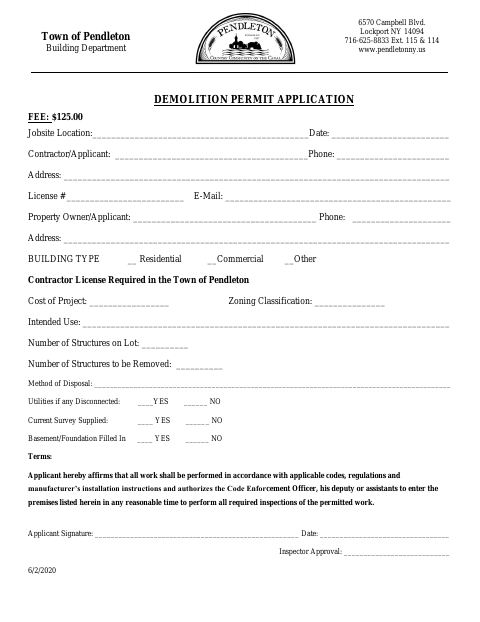 First page of the Demolition Permit Application