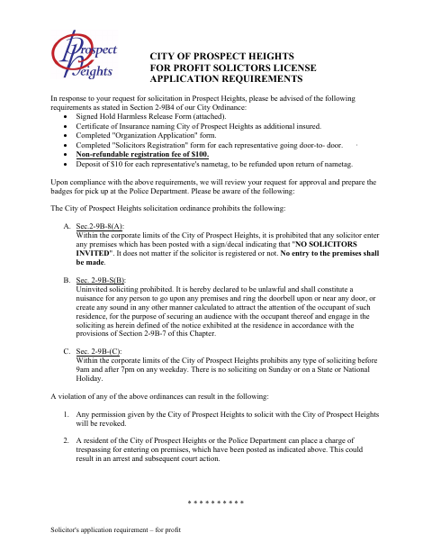 First page of the For-Profit Solicitors License Application Requirements