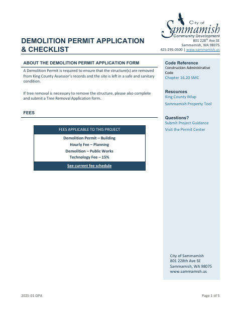 First page of the Demolition Permit Application & Checklist