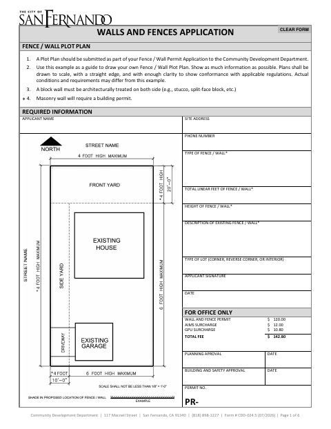First page of the Walls and Fences Application With Agreement
