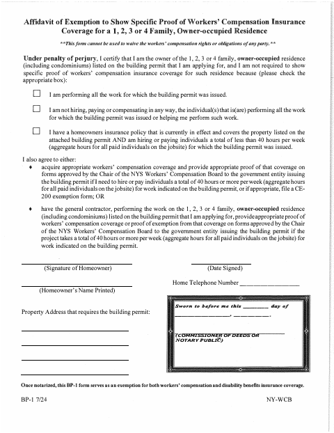 First page of the Homeowners Affidavit of Exemption for Workers’ Compensation