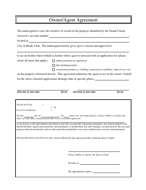 First page of the Owner/Agent Agreement
