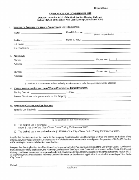 First page of the Conditional Use Application
