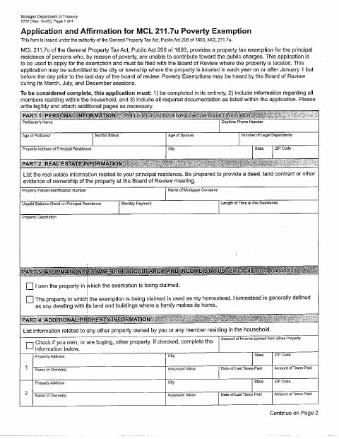 First page of the Poverty Exemption Application