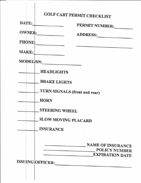 First page of the Golf Cart Permit Checklist