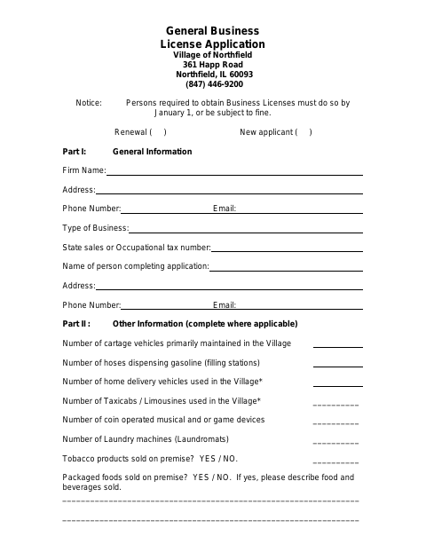 First page of the General Business License Application