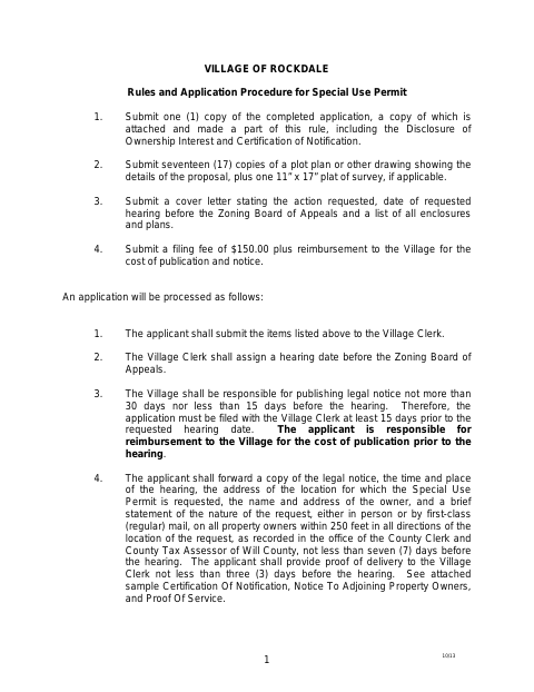 First page of the Special Use Permit Application