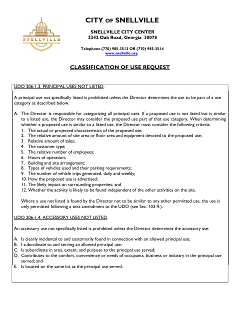 First page of the Classification of Use Request