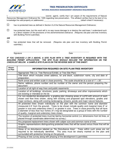 First page of the Tree Preservation Certificate