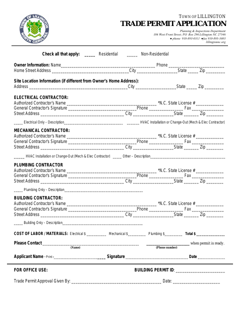 First page of the Trade Permit Application