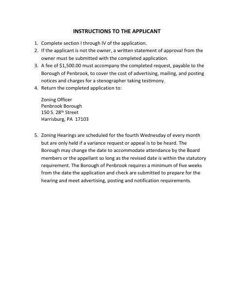 First page of the Application for Variance or Appeal of Zoning Decision