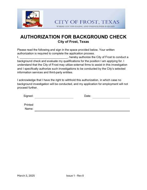 First page of the Application for Employment and Background Check Authorizations