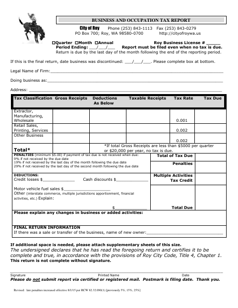 First page of the Business and Occupation Tax Report