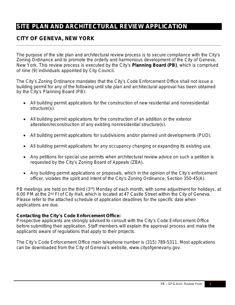 First page of the Site Plan and Architectural Review Application