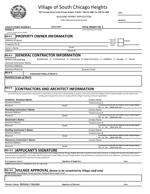 First page of the Building Permit Application