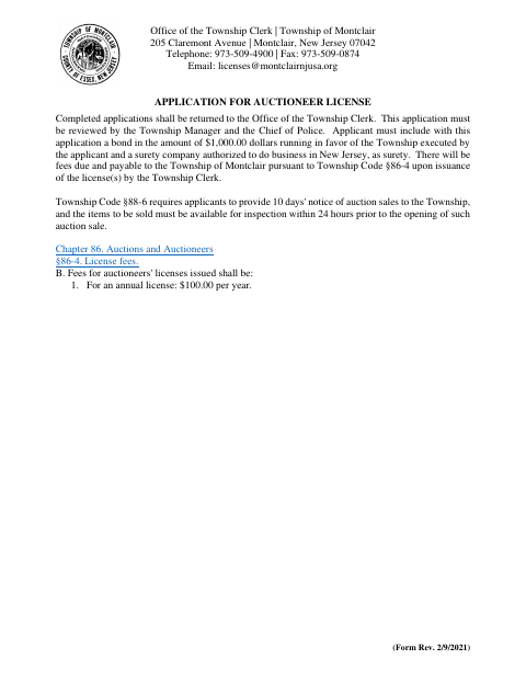First page of the Application for Auctioneer License