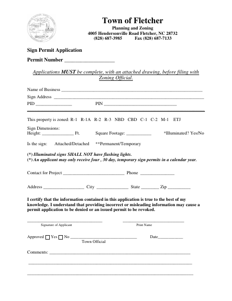 First page of the Sign Permit Application