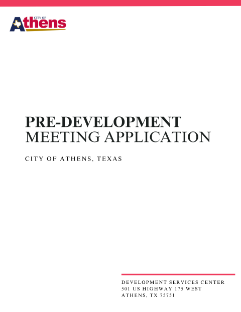 First page of the Pre-Development Meeting Application