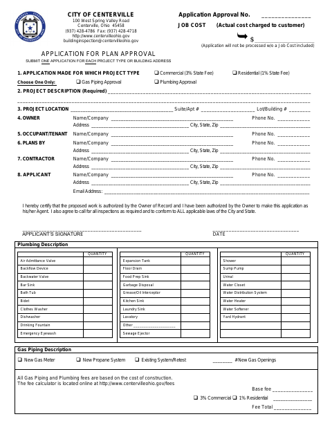 First page of the Application for Plan Approval
